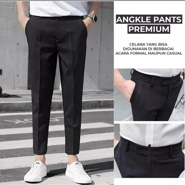 Jual Celana Kantor Pria Slimfit Kain Katun Panjang Hitam Murah Dasar ...