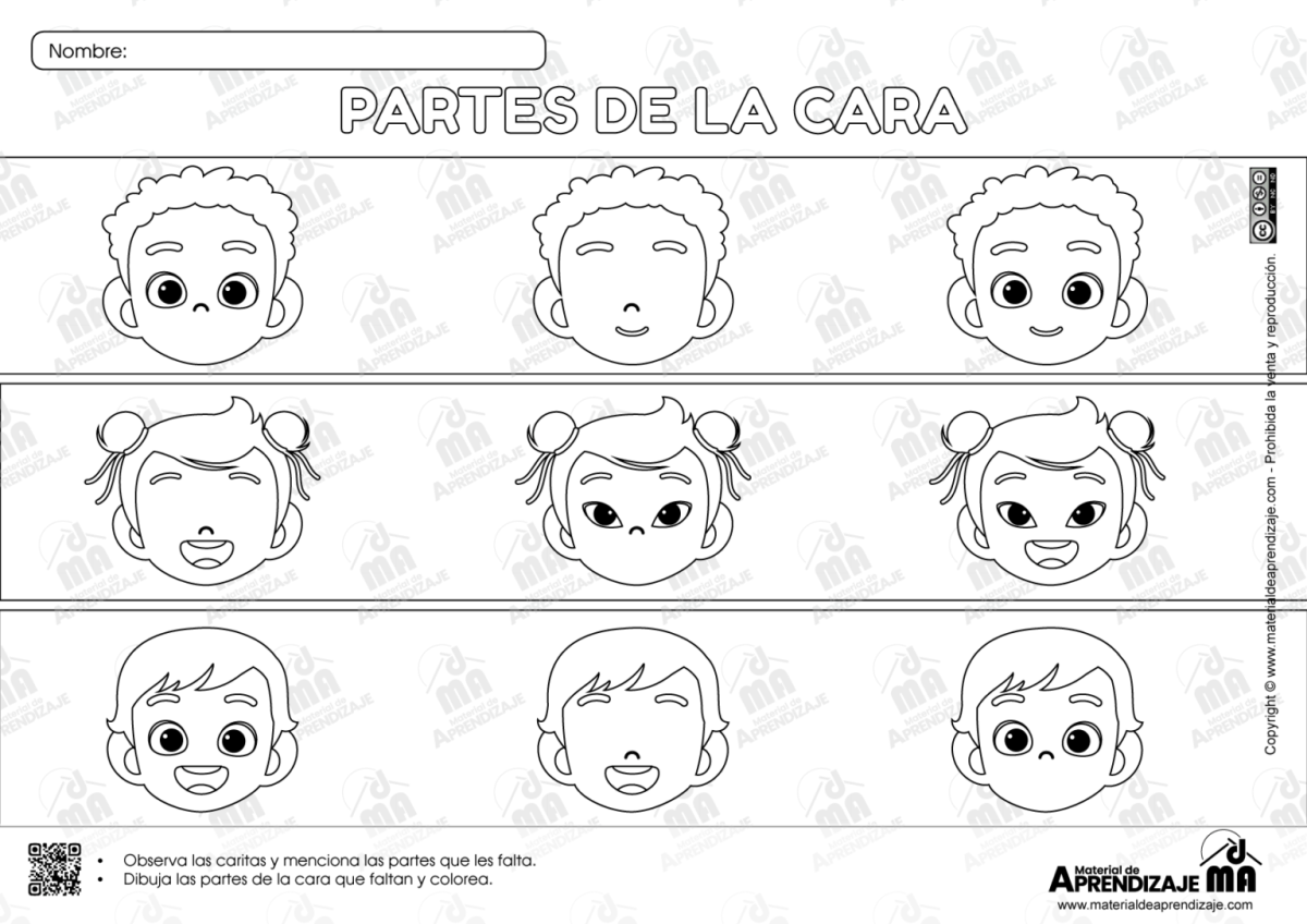 Las Partes de la Cara: Ficha Imprimible para Niños de 4 Años | Material ...