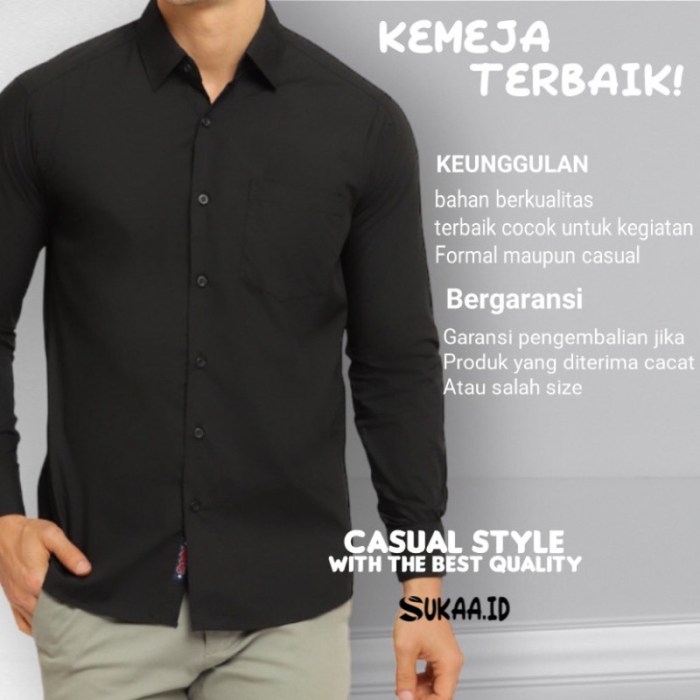 Jual Kemeja Pria Lengan Panjang Kemeja Hitam Polos Kemeja Cowok Polos ...