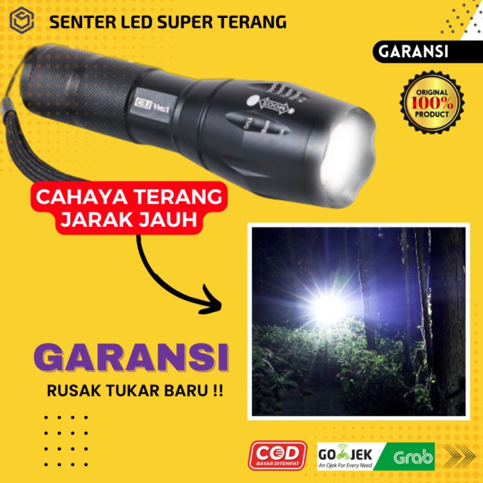 Jual LAMPU SENTER LED SUPER TERANG PORTABLE CAMPING GUNUNG JARAK JAUH ...