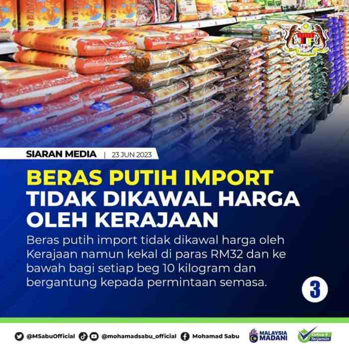 Harga Beras Terkini 2023 di Malaysia 1kg, 5kg, 10kg