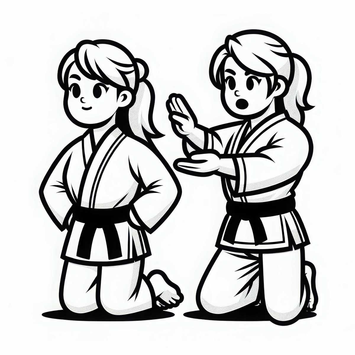 Karate trainer gives commands in a kata coloring template