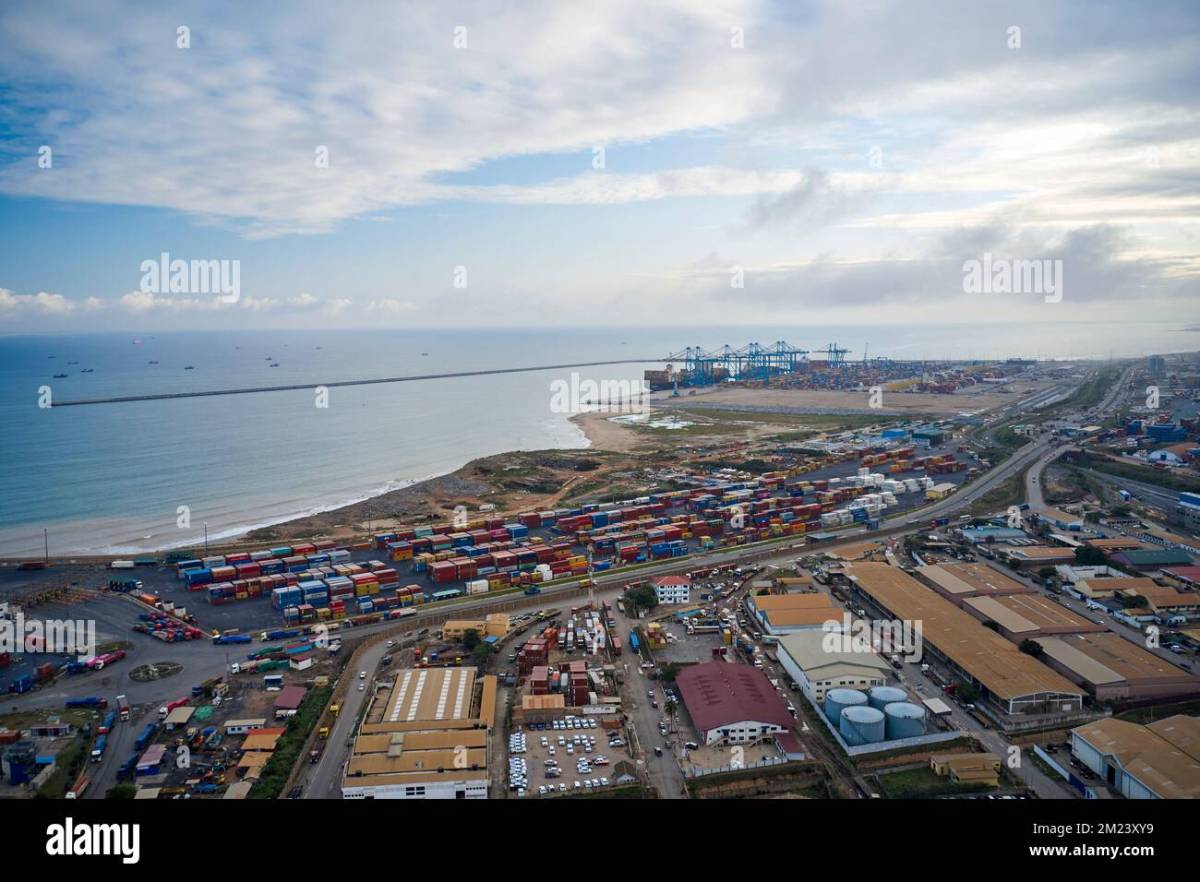 A bird's eye view of the Tema port in Ghana Stock Photo - Alamy